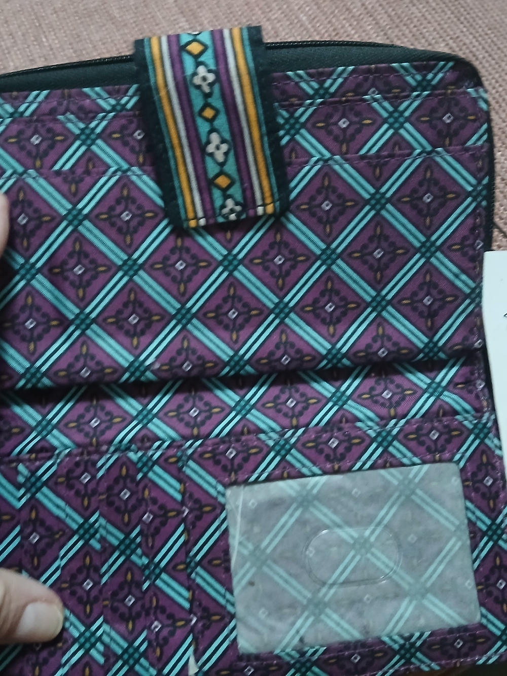Vera Bradley Black Quilted Floral Wallet with Teal and Coral Accents - Picture 2 of 4